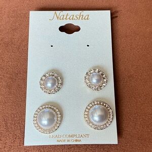 NATASHA FAUX PEARL AND RHINESTONES STUD EARRINGS